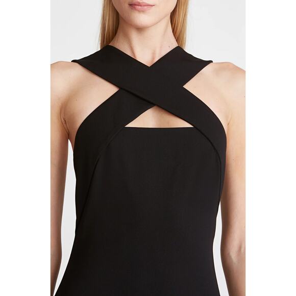 HALSTON Andie Black Crossover Neck Cocktail Dress Size 4 - Picture 2 of 7